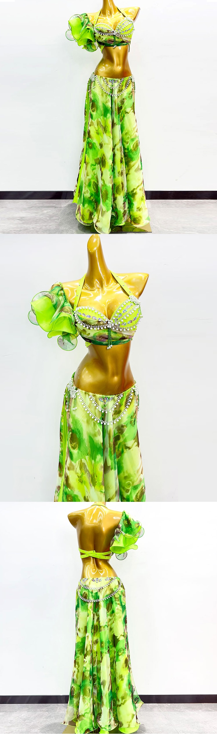 ベリーダンス衣装 ライトグリーン M.Lサイズ2025年12月 品番BD-011